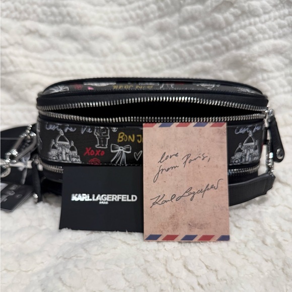 Karl Lagerfeld Black Multicolor Paris Print Maybelle Crossbody Bag NWT - Picture 5 of 11
